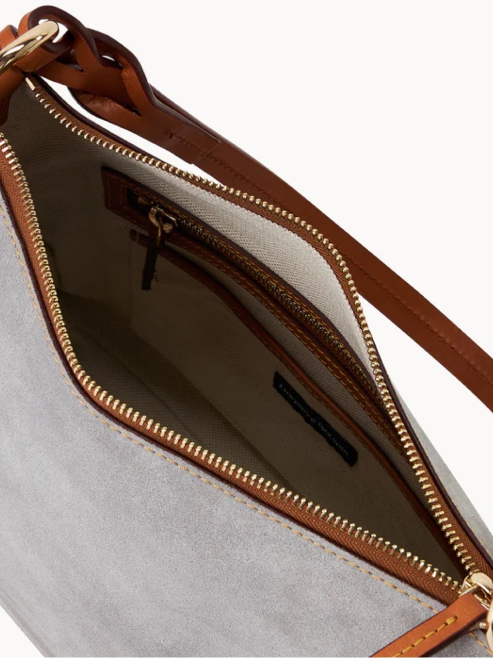 Dooney & Bourke Gray Suede Chloe 30 Shoulder Bag with Brown Leather Strap NWT - Picture 4 of 11